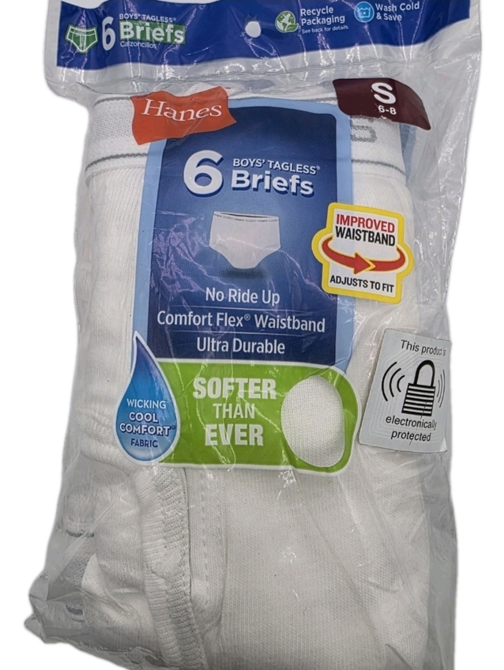 Hanes Boys Tagless White Briefs Size Small 6 / 8  6 Pack School Uniform NWT